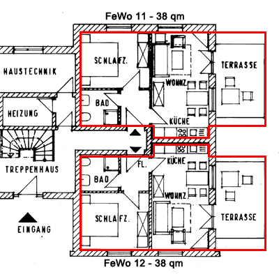 Grundriss der 38qm Wohnungen
