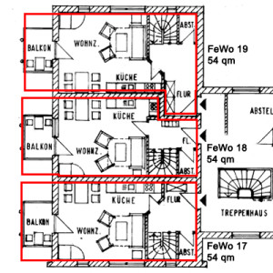 Grundriss der 54 qm Wohnungen